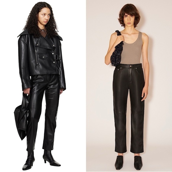 Nanushka Pants - NEW NANUSHKA Vinni 90s High Rise Vegan Faux Leather Straight Leg Ankle Pants L